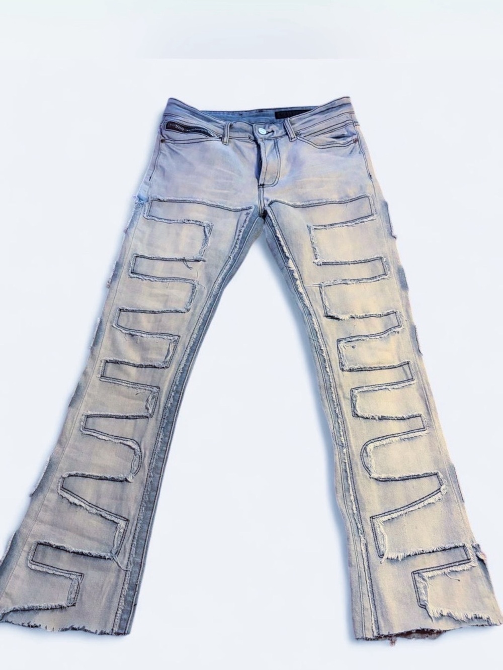 Women's Rockstar Distressed Light Blue Patch Detail Flared Jeans Size 30